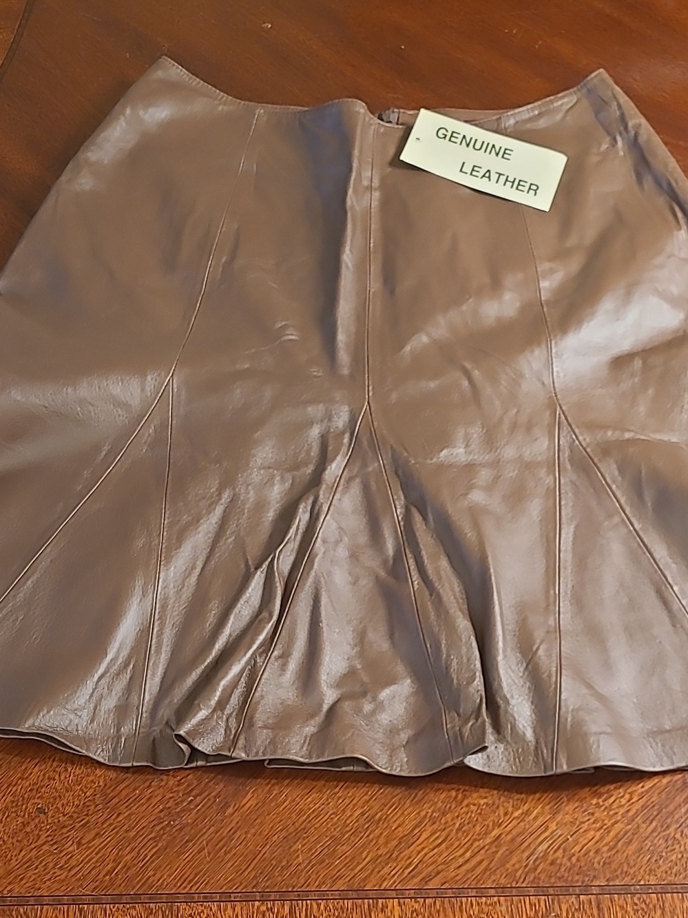 Jessica London Genuine Leather Brown Flared A Line Women's Midi Skirt Size 12